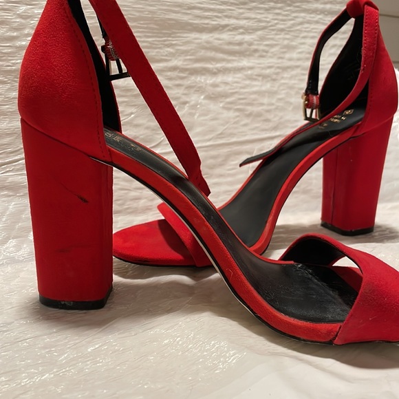 Call It Spring, bright red microsuede heels - Picture 3 of 5
